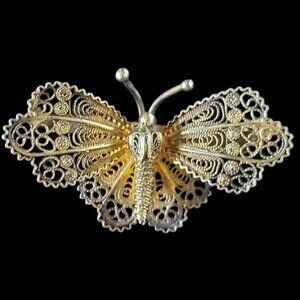 Vintage Mid-Century Gold Vermeil Overlay Filigree Butterfly Brooch/Pin